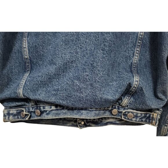 Vintage GAP 90s Denim Trucker Jacket Buffalo Plaid Blanket Lined - Picture 11 of 16